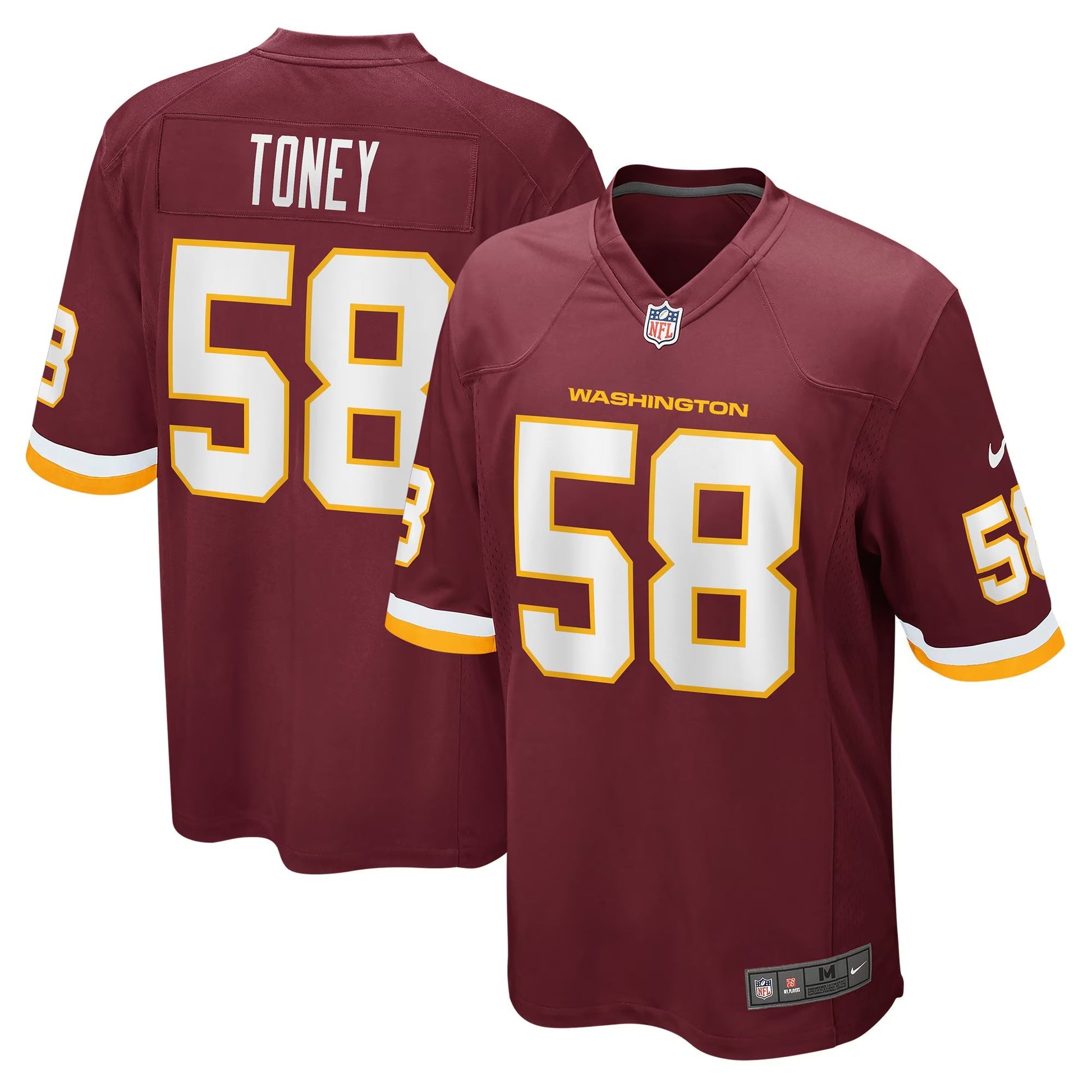 Washington Football Team Shaka Toney Burgundy Game Jersey football jersey product view 1