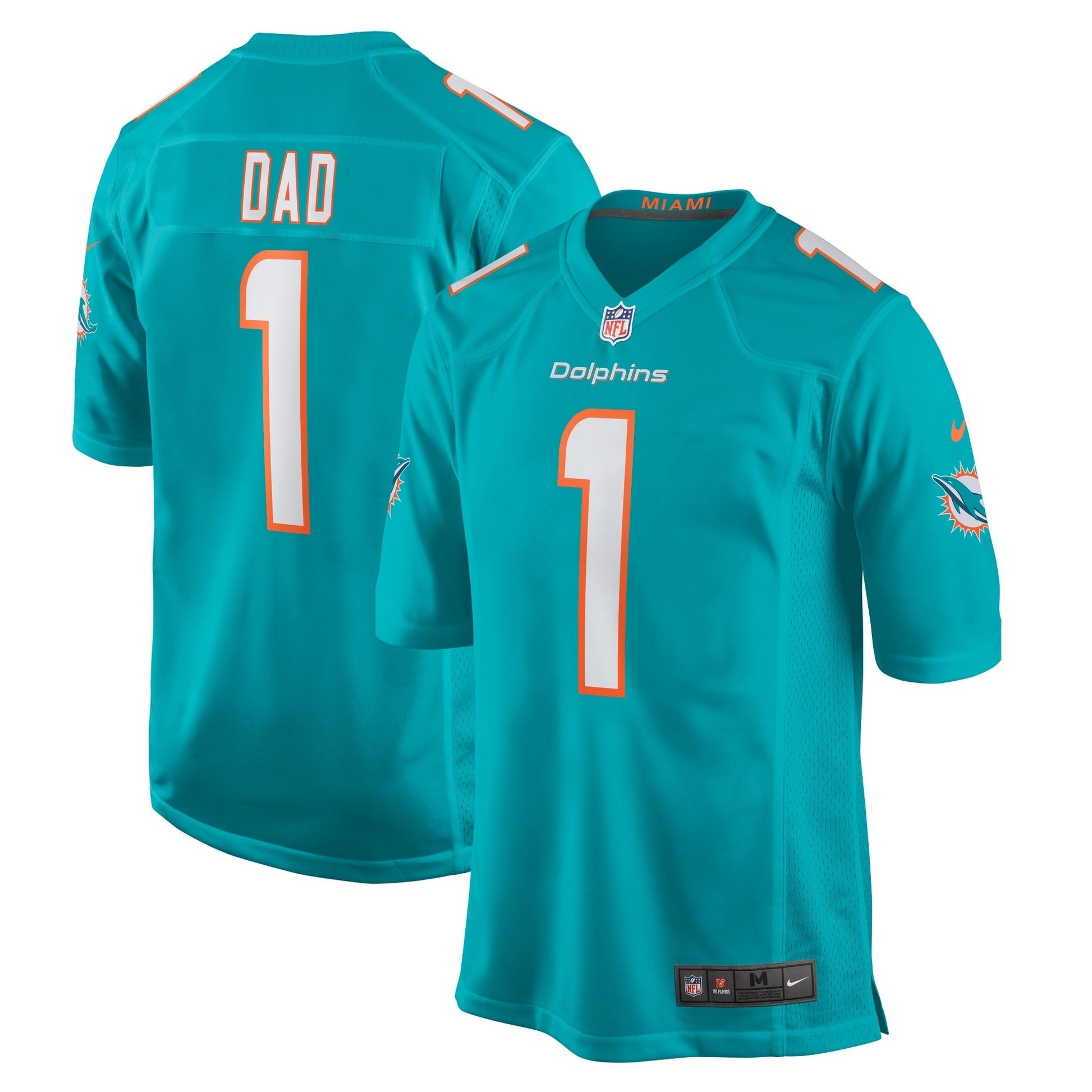 Miami Dolphins Number 1 Dad Aqua Game Jersey football jersey product view 1