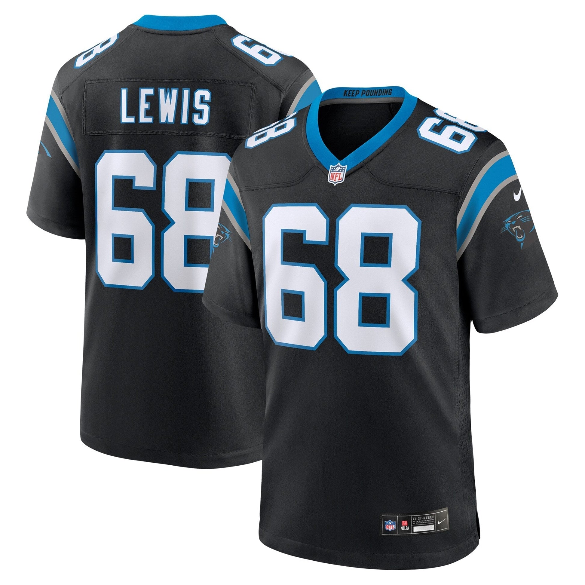 Carolina Panthers Damien Lewis Black Game Jersey football jersey product view 1
