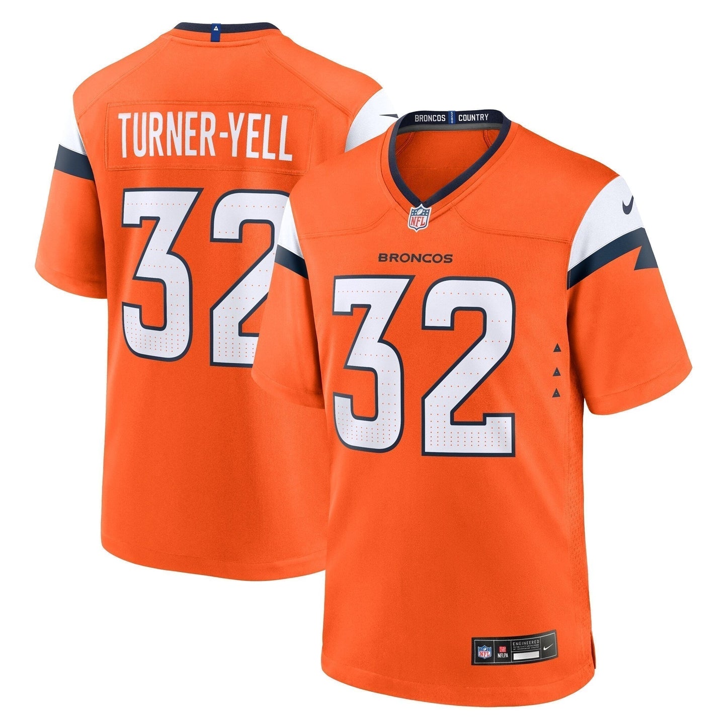 Delarrin Turner-Yell Denver Broncos Team Game Jersey - Orange football jersey product view 1