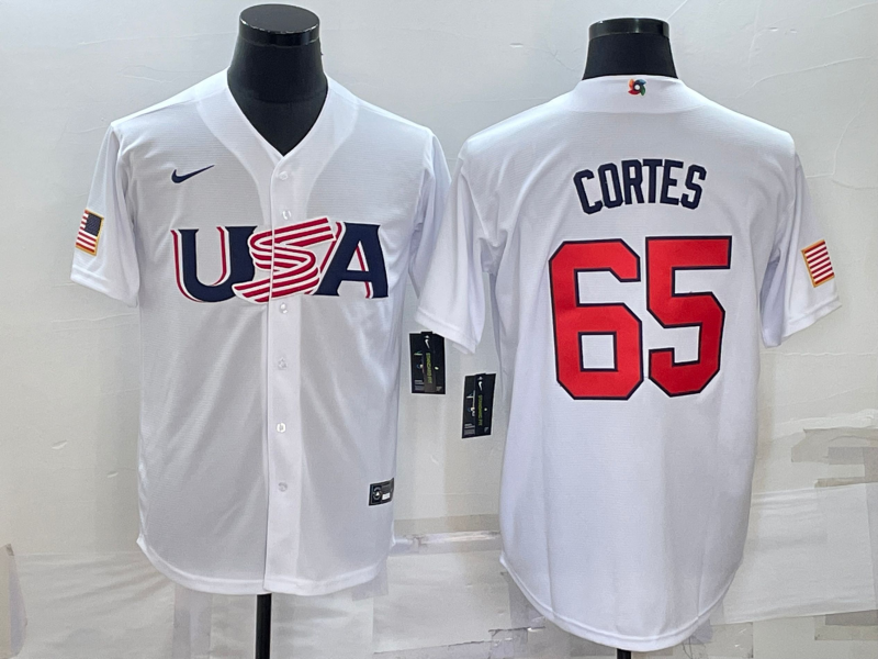 Men's 2023 World Baseball Classic Nestor Cortes Jr. USA White Jersey baseball jersey product view 1