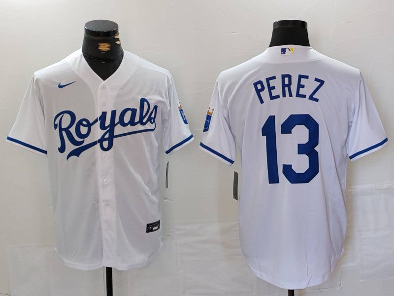 Men's Kansas City Royals Salvador Perez #13 White Home Limited Player Jersey1 baseball jersey product view 1