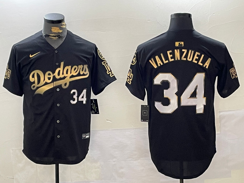 Men's Los Angeles Dodgers Fernando Valenzuela #34 Black Replica Player Jersey baseball jersey product view 1