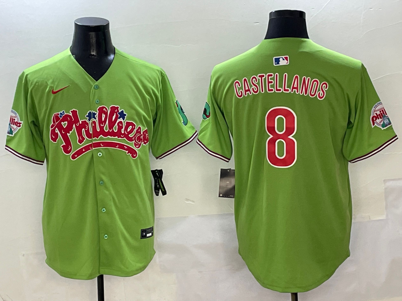Men's Philadelphia Phillies Nick Castellanos #8 Green Player Jersey baseball jersey product view 1