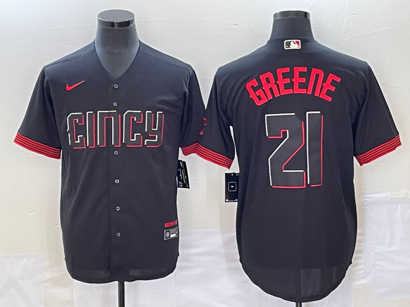 Men's Cincinnati Reds Hunter Greene Black 2023 City Connect Replica Player Jersey baseball jersey product view 1