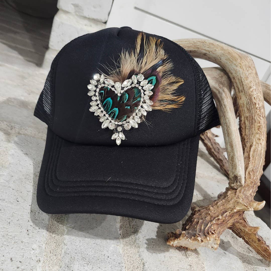 Rhinestone Heart and Feather Trucker Hat Unisex T-shirt, Sweatshirt, Hoodie, Long Sleeve Tee - T-Shirt, Sweatshirt, Hoodie