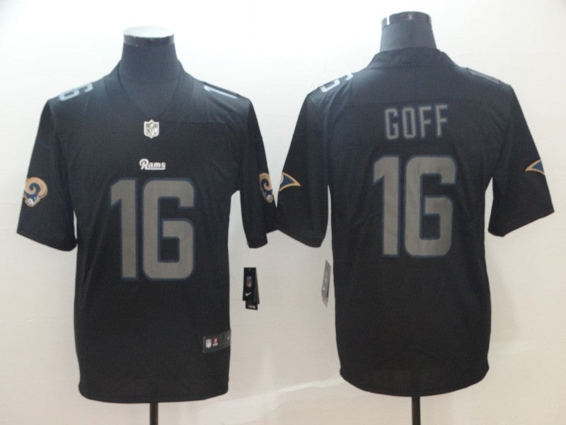 Men's Los Angeles Rams Jared Goff #16 Black Player Game Jersey1 football jersey product view 1