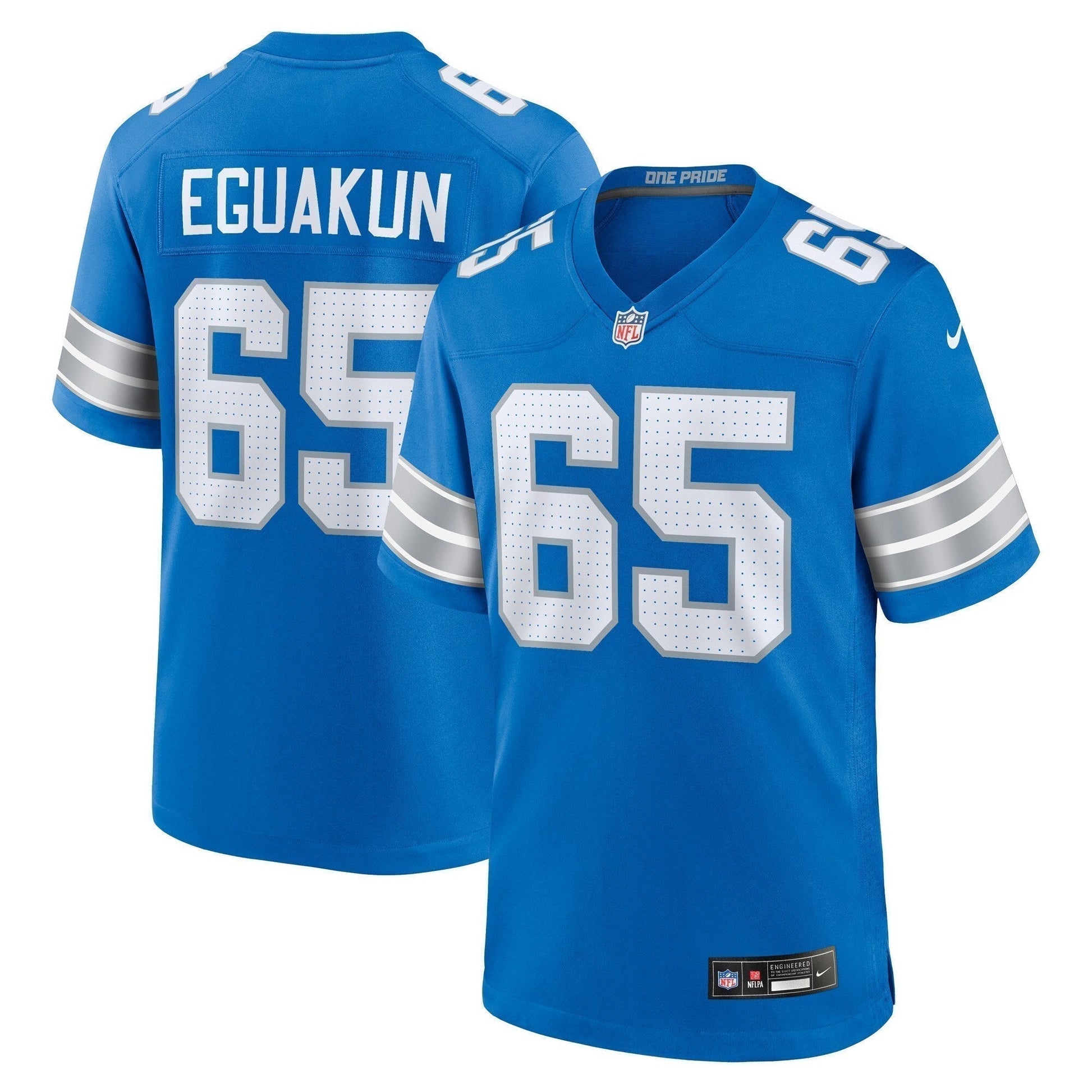 Kingsley Eguakun Detroit Lions Game Jersey - Blue football jersey product view 1
