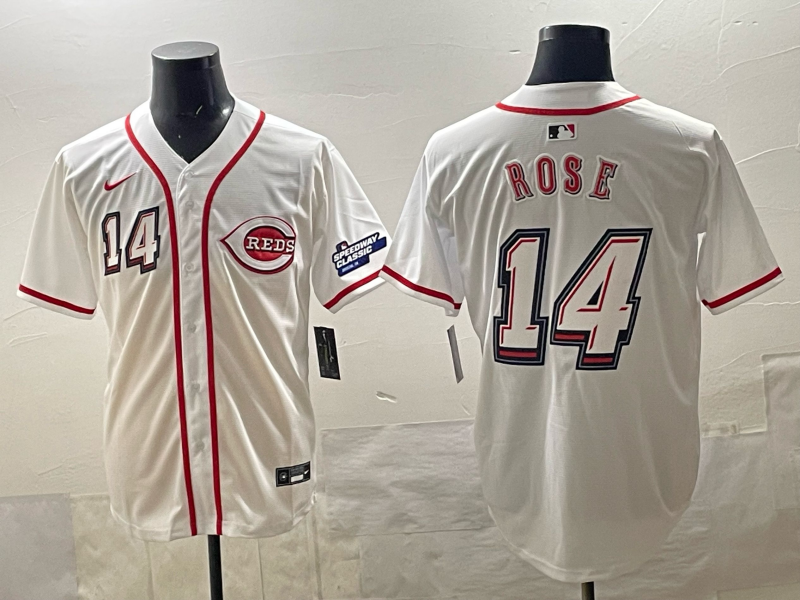 Men's Cincinnati Reds Pete Rose #14 White 2025 MLB Speedway Classic Home Replica Jersey baseball jersey product view 1