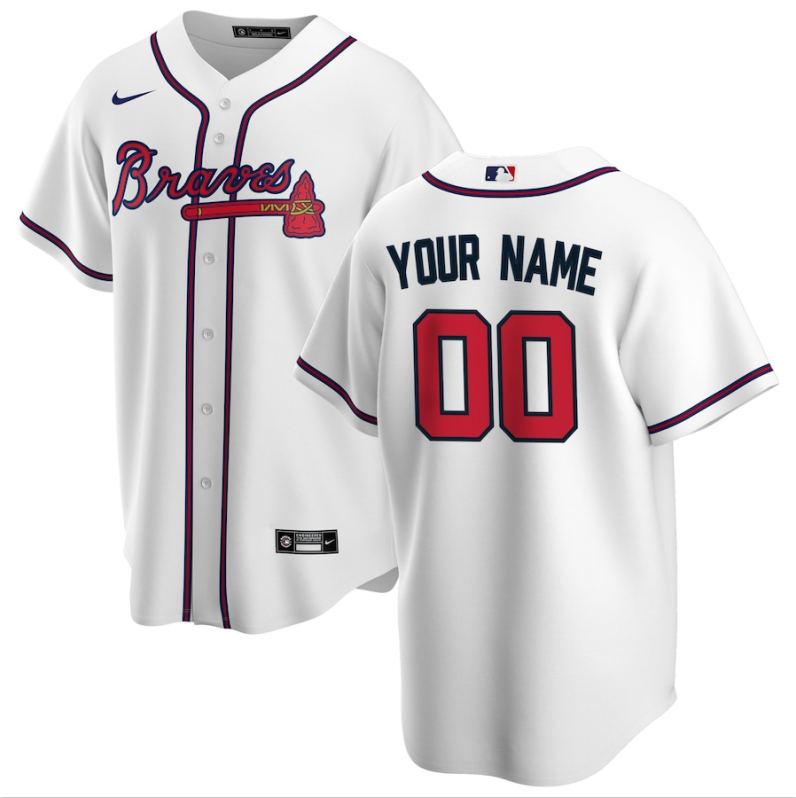 Men's Atlanta Braves White Home Replica Custom Jersey baseball jersey product view 1
