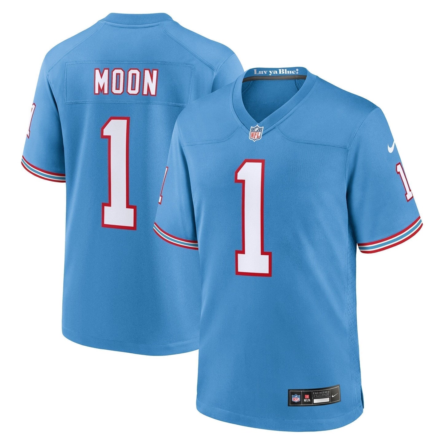 Warren Moon Tennessee Titans Oilers Throwback Retired Game Jersey - Light Blue football jersey product view 1