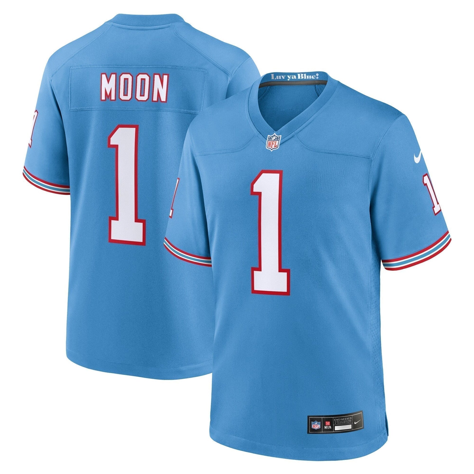 Warren Moon Tennessee Titans Oilers Throwback Retired Game Jersey - Light Blue football jersey product view 1