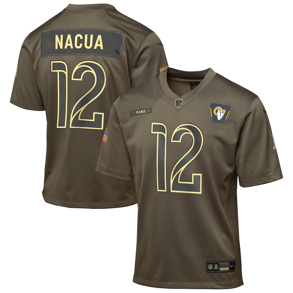 Youth Los Angeles Rams Puka Nacua Olive 2025 Salute to Service Game Jersey football jersey product view 1