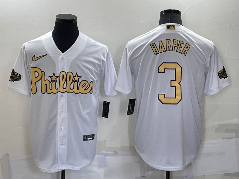 Men's Philadelphia Phillies Bryce Harper #3 White Replica Player Jersey baseball jersey product view 1