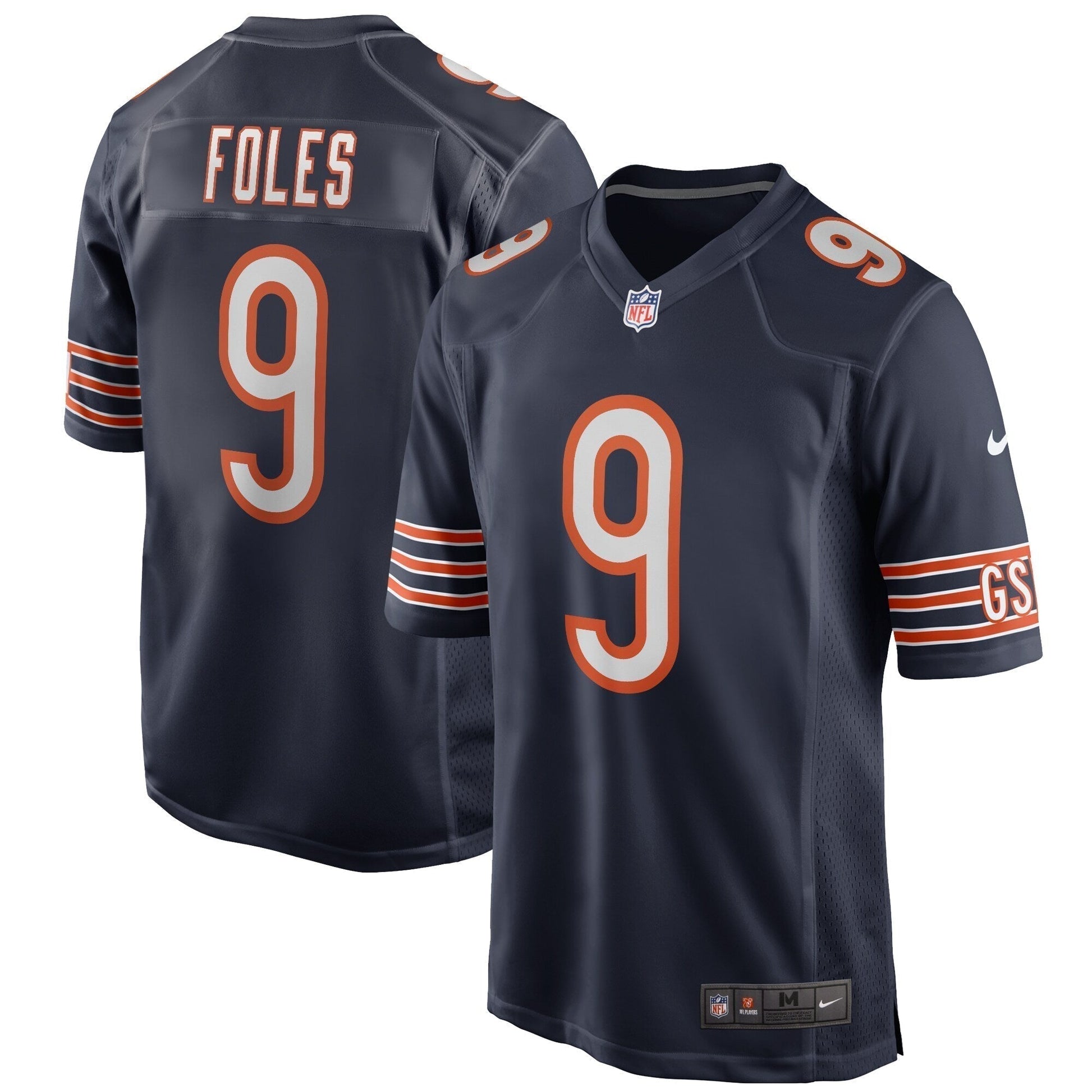 Nick Foles Chicago Bears Game Jersey - Navy football jersey product view 1