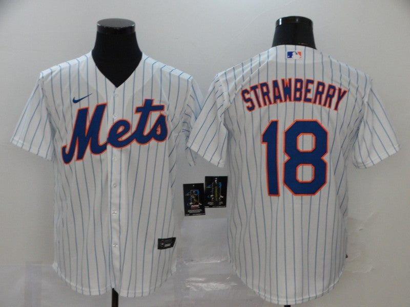 Men's New York Mets1 Darryl Strawberry #18 White Replica Baseball Jersey baseball jersey product view 1