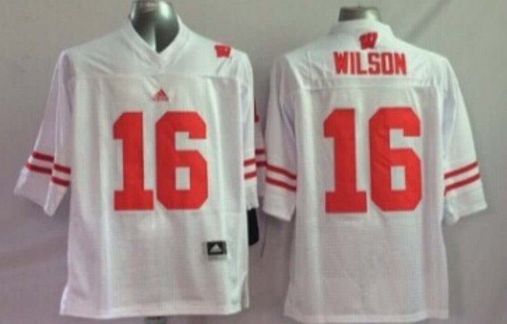 Men's Wisconsin Badgers Russell Wilson #16 White Player Jersey sports jersey product view 1