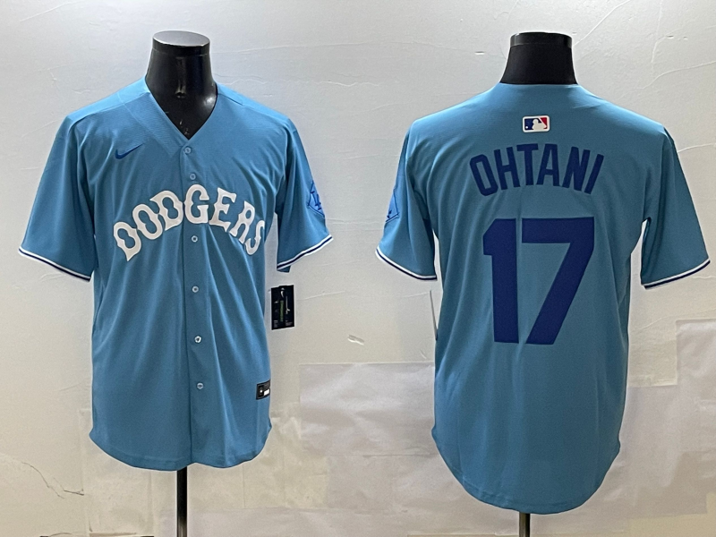 Men's Los Angeles Dodgers Shohei Ohtani Light Blue Replica Player Jersey baseball jersey product view 1