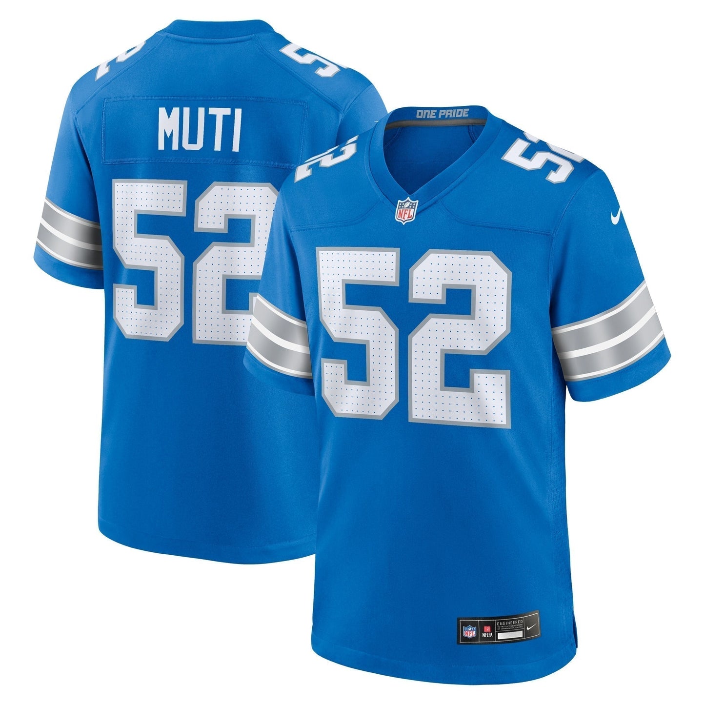 Netane Muti Detroit Lions Game Jersey - Blue football jersey product view 1