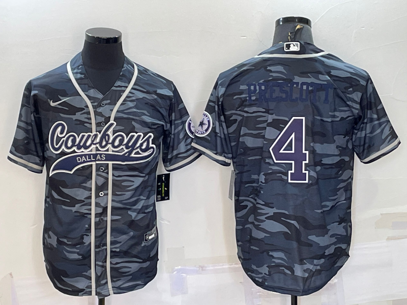 Men's Dallas Cowboys Dak Prescott Grey Camouflage Game Jersey Joint Edition football jersey product view 1