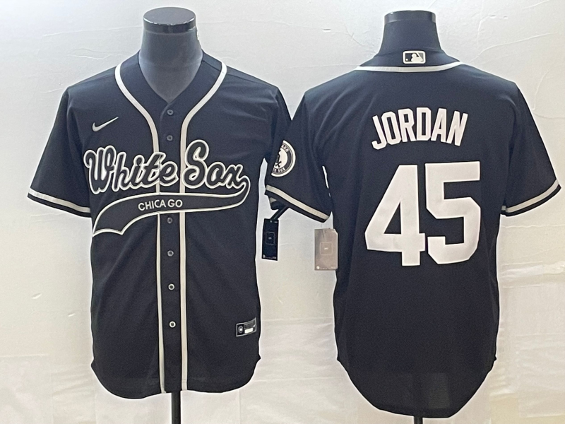 Men's Chicago White Sox Michael Jordan Black Replica Player Jersey Joint Edition basketball jersey product view 1