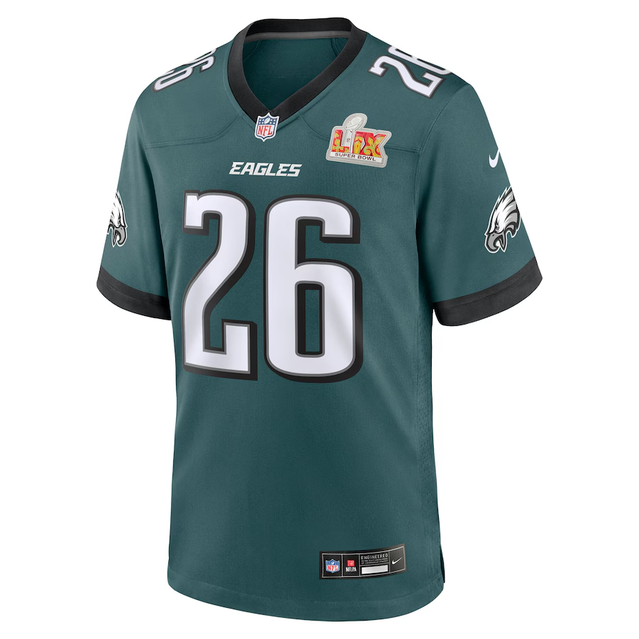 Men's Philadelphia Eagles Saquon Barkley Carbon Green Super Bowl LIX Fashion Game Player Jersey football jersey product view 2