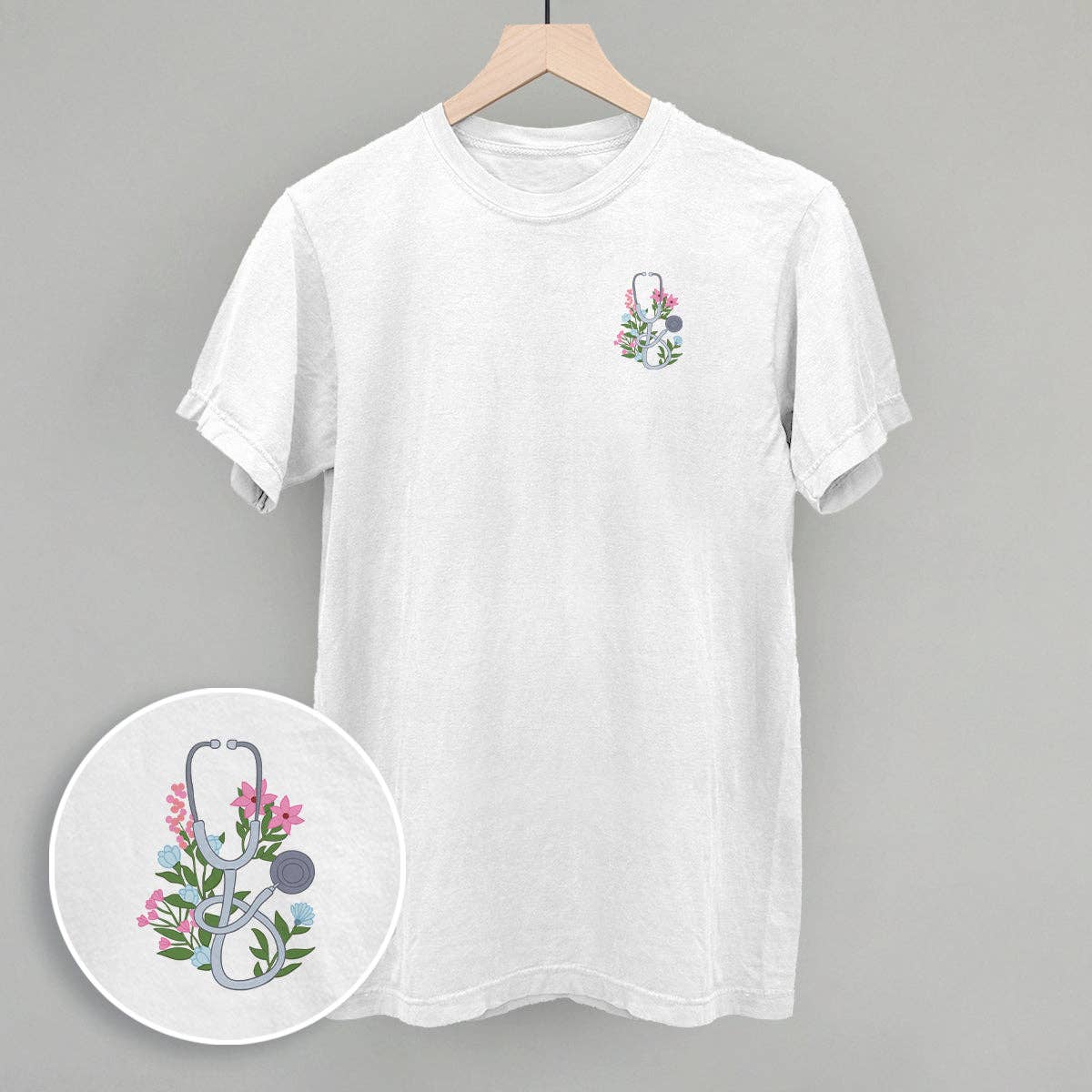 Floral Stethoscope (Left Chest) Unisex T-shirt, Sweatshirt, Hoodie, Long Sleeve Tee - T-Shirt, Sweatshirt, Hoodie