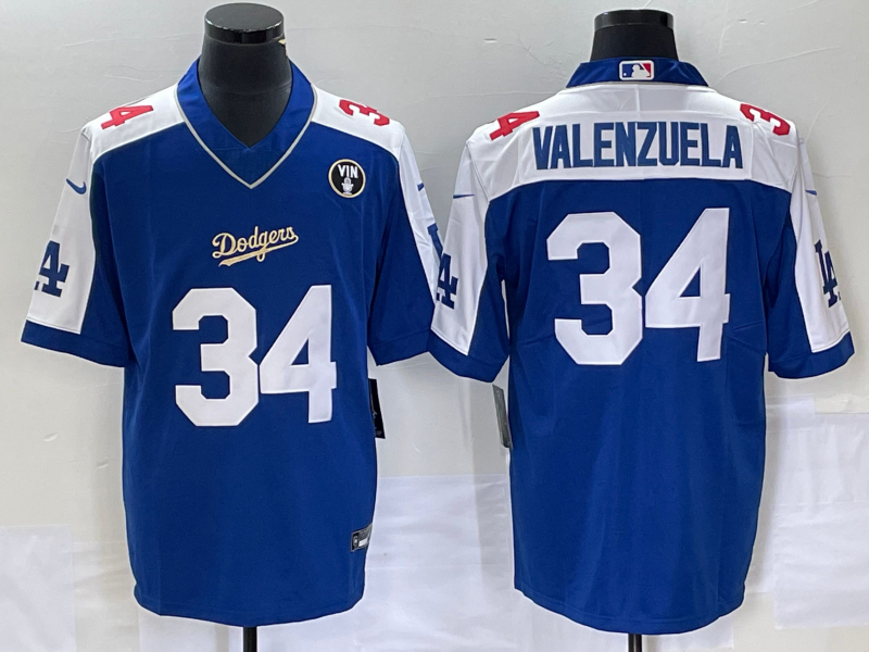 Men's Los Angeles Dodgers Fernando Valenzuela Blue Alternate Player Jersey baseball jersey product view 1