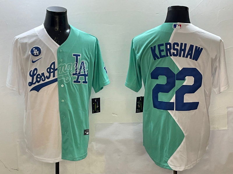Men's Los Angeles Dodgers Clayton Kershaw #22 White/Green Replica Player Jersey baseball jersey product view 1