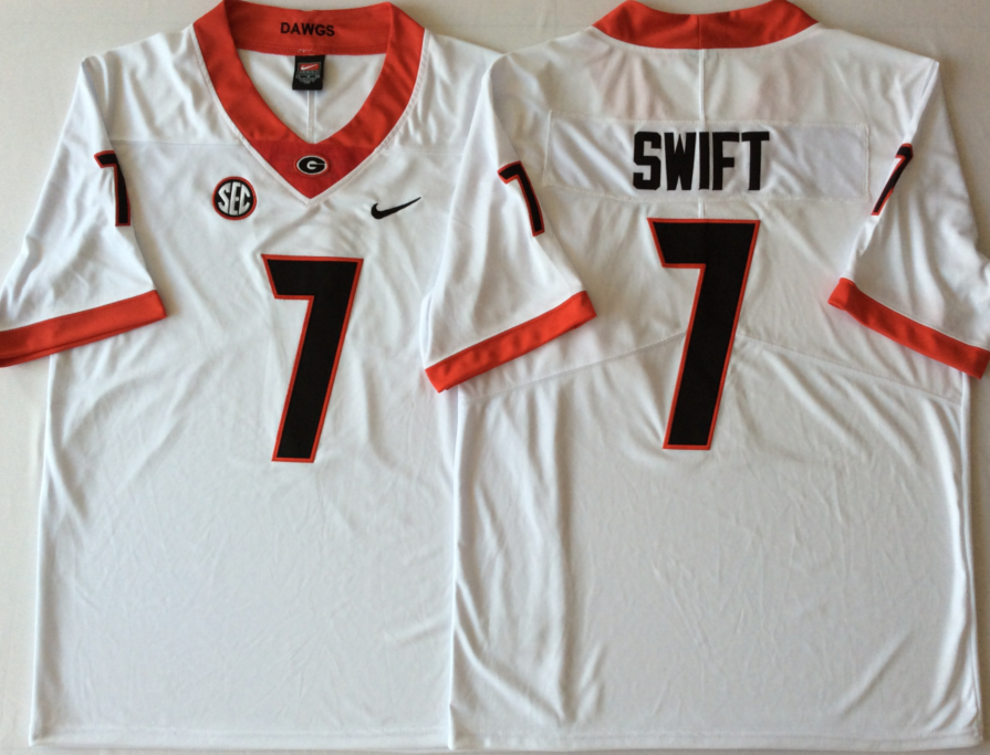 Men's Georgia Bulldogs D'Andre Swift White Player Game Jersey sports jersey product view 1