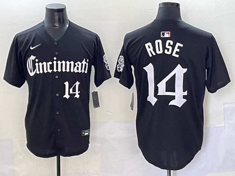 Men's Cincinnati Reds Pete Rose #14 Black Replica Player Jersey baseball jersey product view 1
