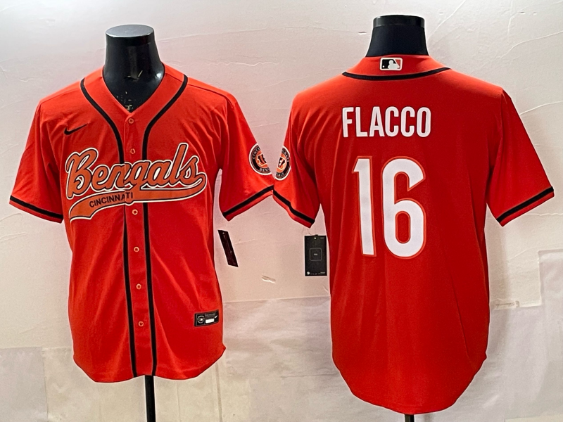 Men's Cincinnati Bengals Joe Flacco #16 Orange Team Game Jersey football jersey product view 1