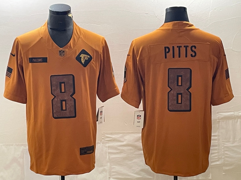 Men's Atlanta Falcons Kyle Pitts #8 Brown 2023 Salute To Service Limited Jersey1 football jersey product view 1