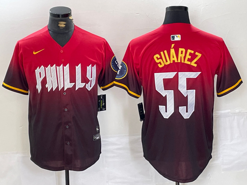 Men's Philadelphia Phillies Ranger Suarez #55 Red 2024 City Connect Limited Player Jersey1 baseball jersey product view 1