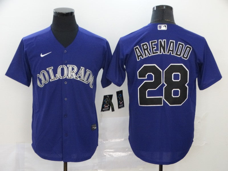 Men's Colorado Rockies Nolan Arenado #28 Purple Replica Baseball Jersey baseball jersey product view 1