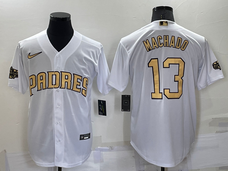 Men's San Diego Padres Manny Machado #13 White Replica Baseball Jersey1 baseball jersey product view 1