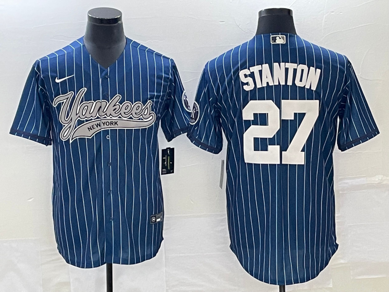 Men's New York Yankees Giancarlo Stanton Blue Player Jersey Joint Edition baseball jersey product view 1