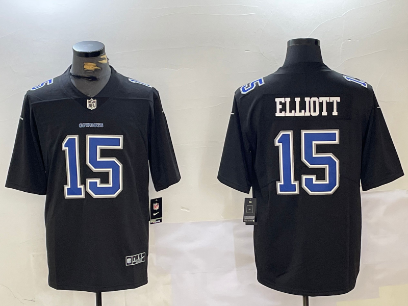 Men's Dallas Cowboys Ezekiel Elliott #15 Carbon Black Fashion Game Jersey1 football jersey product view 1
