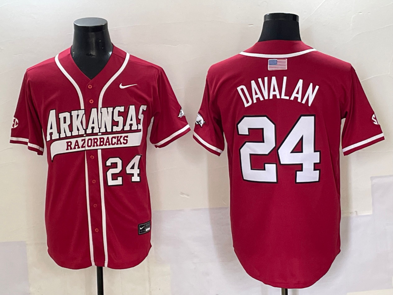 Men's Arkansas Razorbacks Charles Davalan #24 Red Replica Player Jersey sports jersey product view 1