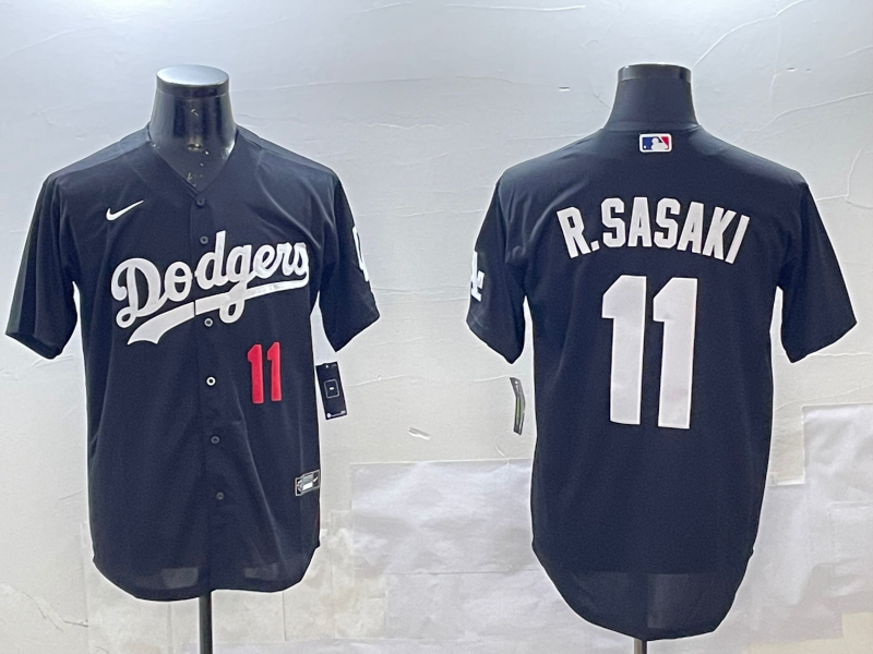 Men's Los Angeles Dodgers Roki Sasaki Black Replica Player Jersey baseball jersey product view 1