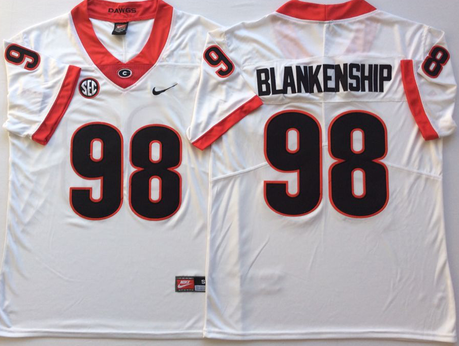 Men's Georgia Bulldogs Rodrigo Blankenship White Player Game Jersey sports jersey product view 1