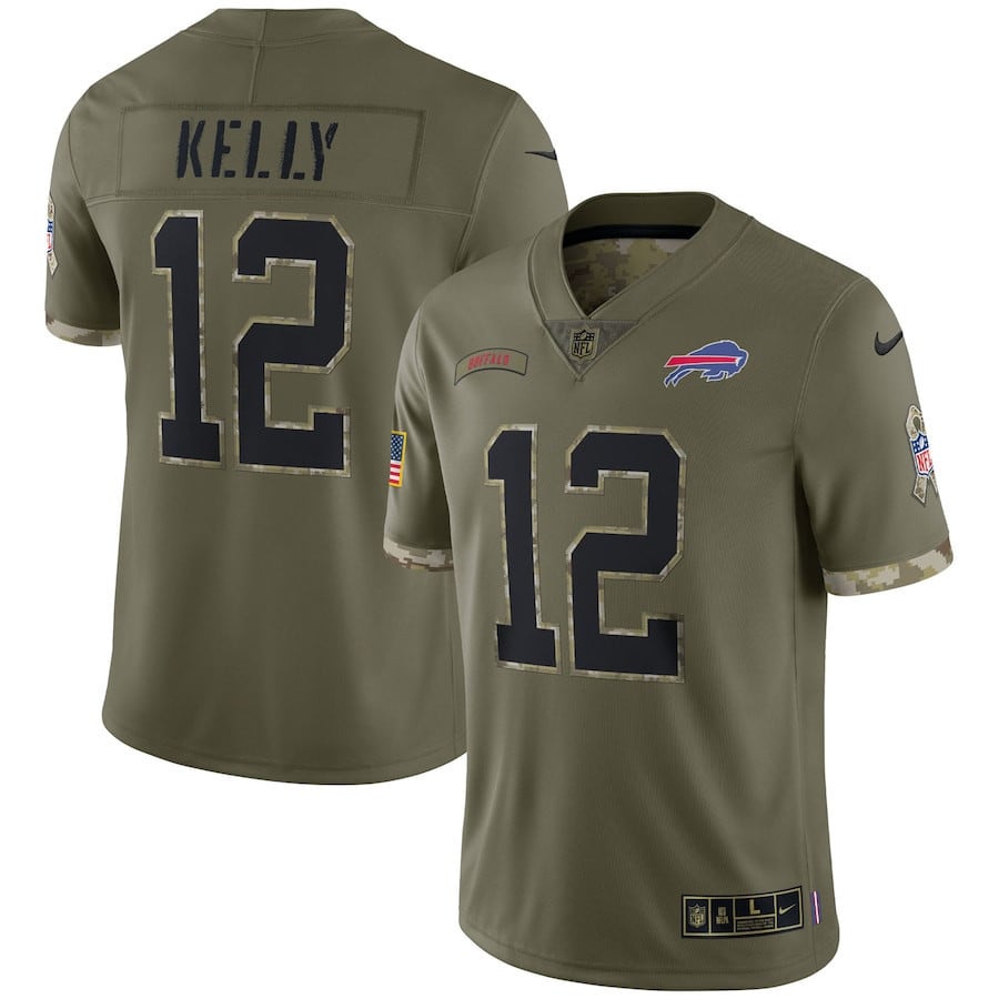 Jim Kelly Buffalo Bills 2022 Salute To Service Retired Player Limited Jersey - Olive football jersey product view 1