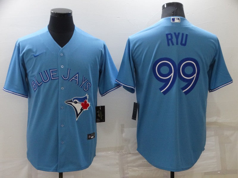 Men's Toronto Blue Jays Hyun-Jin Ryu #99 Light Blue Replica Baseball Jersey baseball jersey product view 1