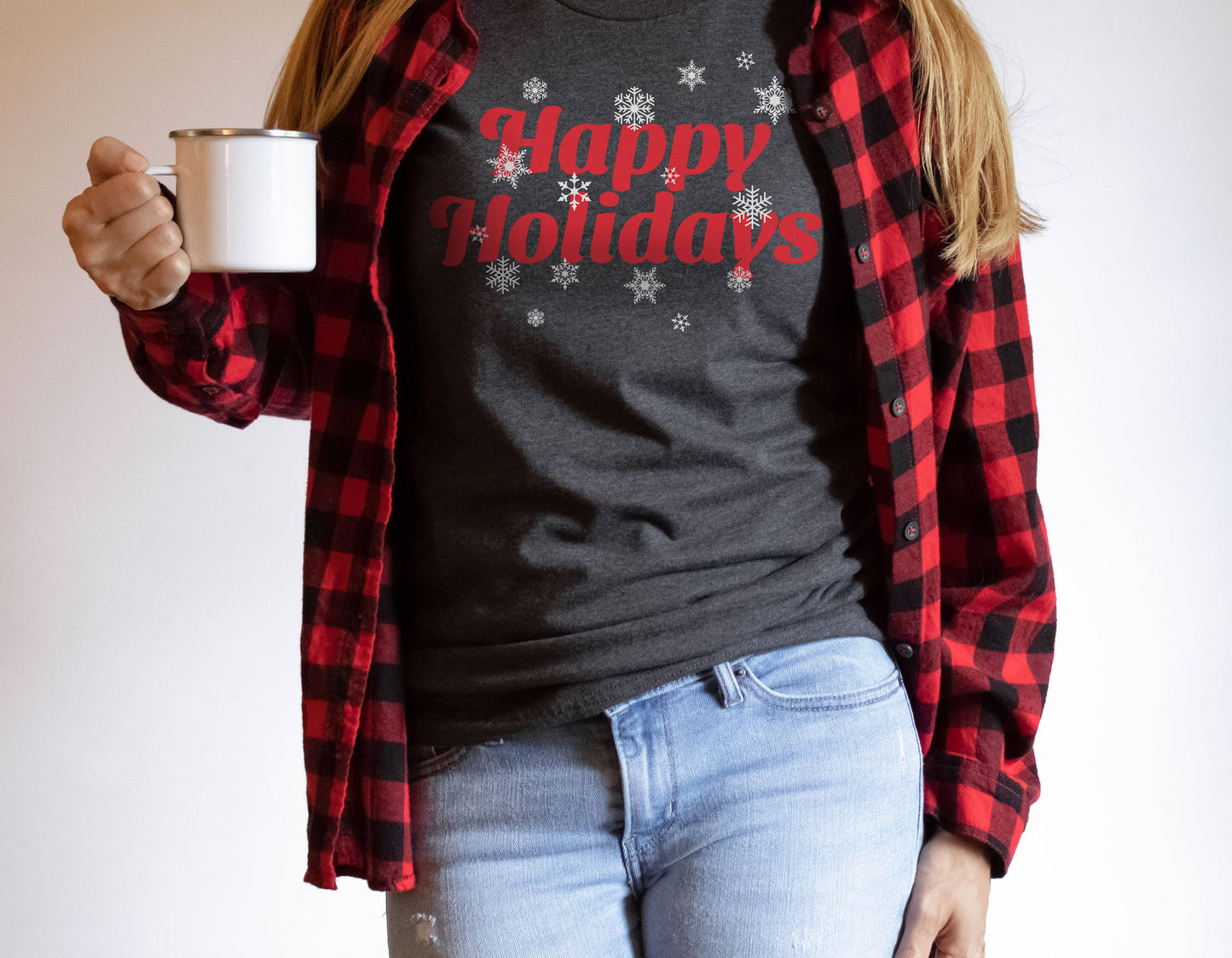 Happy Holidays Snowflakes Tee | Christmas | Sizes XS-2XL Unisex T-shirt, Sweatshirt, Hoodie, Long Sleeve Tee - T-Shirt, Sweatshirt, Hoodie