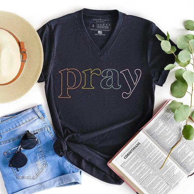 Pray V-Neck Unisex T-shirt, Sweatshirt, Hoodie, Long Sleeve Tee - T-Shirt, Sweatshirt, Hoodie