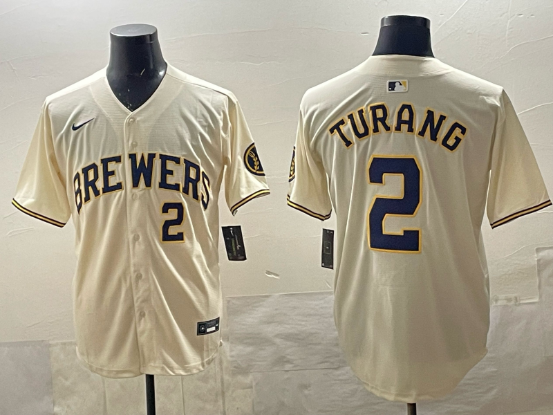 Men's Milwaukee Brewers Brice Turang Cream Home Replica Player Jersey baseball jersey product view 1