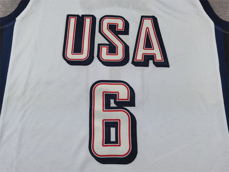 Men's 2024 USA Dream Team LeBron James #6 White Authentic Player Jersey basketball jersey product view 3
