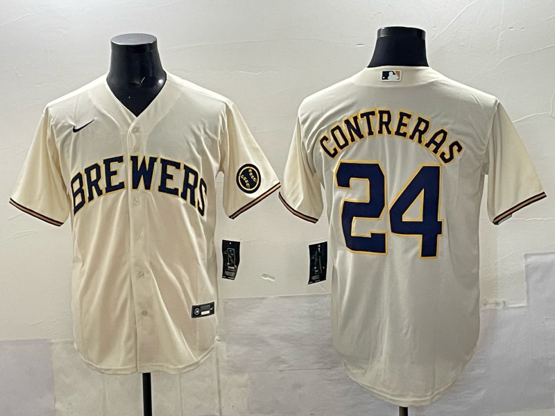 Men's Milwaukee Brewers William Contreras Cream Home Replica Player Jersey baseball jersey product view 1