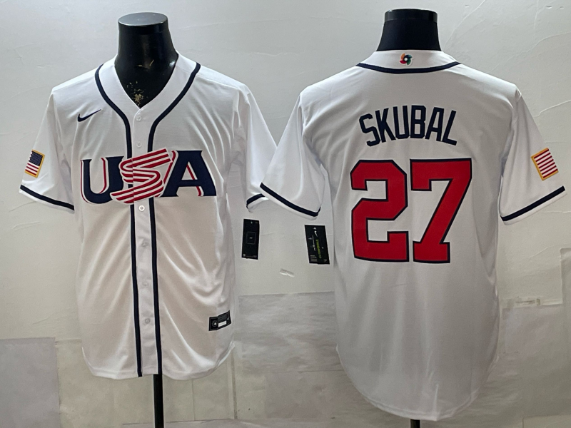Men's USA Baseball Tarik Skubal #27 White 2026 World Baseball Classic Stadium Jersey baseball jersey product view 1