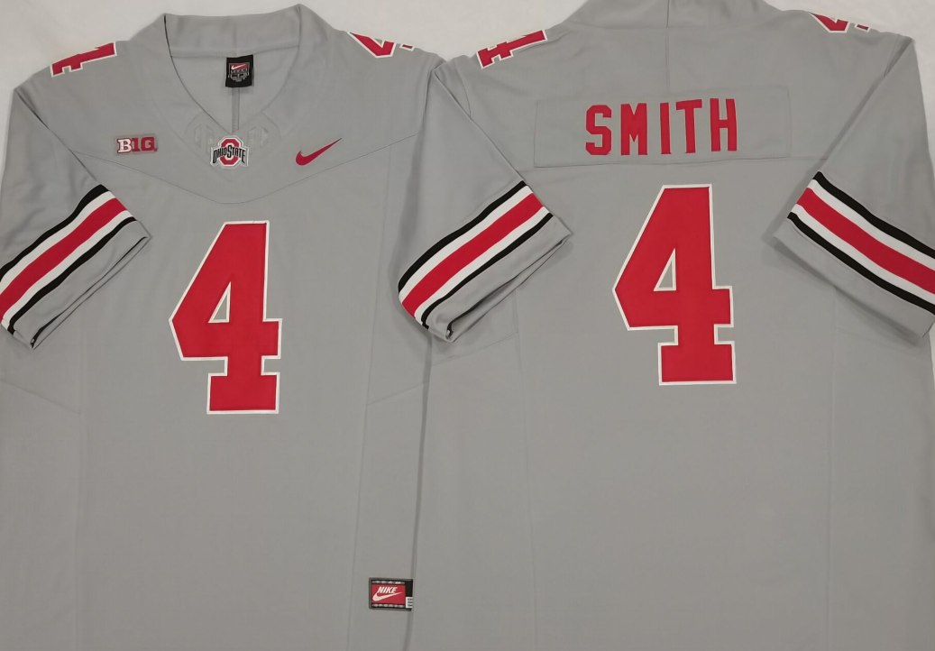 Men's Ohio State Buckeyes Jeremiah Smith #4 Grey Game Jersey sports jersey product view 1